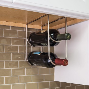 Satin Nickel Under Cabinet Wine Bottle Rack
