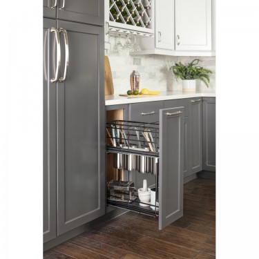 STORAGE WITH STYLE ® 8" "No Wiggle" Utensil Bin Base Cabinet Pullout Built on Premium Soft-close Slides. Polished Chrome Finish